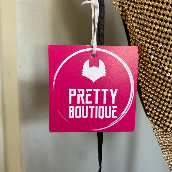 Gold Rhinestone Halter Top Open Back - Picture 3 of 5